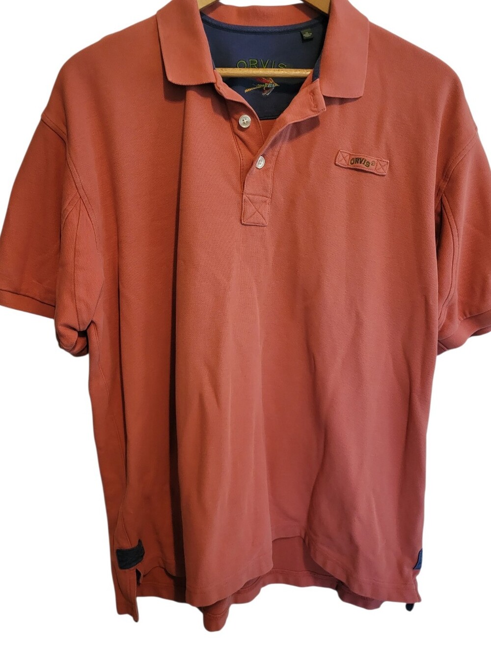 Orvis Signature Polo Shirt Mens XL Salmon Coral Peruvian Cotton Short Sleeve